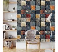 Coloré Pierres Grille Papier Adhesif Meuble Mat Papier Peint Mural Film Rocher Brique Autocollant Wallpaper Rouleau Impermeable Stickers Collant Décoration pour Cuisine Tables Armoires Mur 0.45X5 M