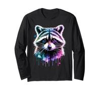 Coloré Raton Laveur Wildlife Aquarelle Animal Portrait Art Manche Longue