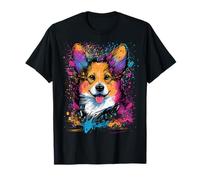 Coloré Splash Art Pembroke Welsh Corgi Portrait Chiot T-Shirt