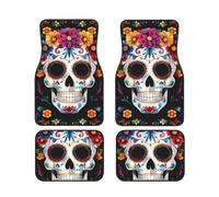 Coloré Sugar Skull Flower 100770291 Tapis de sol de voiture avec dos antidérapant - Protection intérieure absorbante pour voitures, SUV et véhicules - Facile à nettoyer et durable