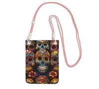 Coloré Sugar Skulls Sac à main pour téléphone portable pour femme, pochette pour téléphone portable, étui portefeuille avec bandoulière rose pochette de voyage