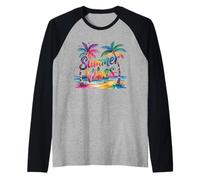 Coloré Summer Vibes Palmier Arc-en-ciel Plage Paradise Fun Manche Raglan