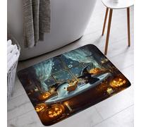 Coloré Tapis extérieur Spooky Halloween drôle fantôme Chat Noir Baignoire Chauve-Souris Citrouille Vacances Ambiance Truc ou Traiter Tapis Sortie de Douche 40×60cm pour Cour,Couloir,WC