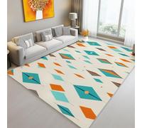 Coloré Tapis Flanelle à Poils Courts, Rétro Losange Étoiles imprimé, Lavable en Machine Salon Chambre Doux et Antidérapant Tapis de Salle à Manger, 60 x 90 cm Décoration de la Chambre