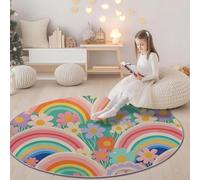 Coloré Tapis Rond 100 cm Lavable en Machine pour Salon, Dessin Animé Mignon Fleurs Tapis Antidérapant Thèmes Imprimé pour Salle à Manger Chambre d’Enfant Nurserie