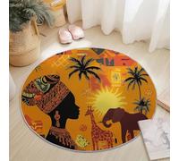 Coloré Tapis Rond Salon 160 cm, Style Traditionnel Femme Africaine Palmier Imprimer Chambre Décor Tapis Antidérapant pour Coucher Bureau Hôtel, Lavable et Facile à Nettoyer