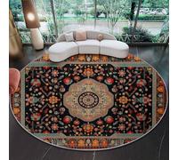 Coloré Tapis Rond Salon 200 cm, Luxe Fleurs Feuillage Imprimé Lavable Tapis de Sol Décoration Antidérapant pour Salon Chambre Cuisine Balcon Salle à Manger