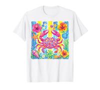 Coloré Tropical Crabe Plage Floral Été Océan Littoral Art T-Shirt Graphique avec Valeur