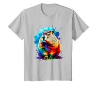 Colorée Splash Art Marmotte Marmottes T-Shirt, Enfant, Argent, 2 Ans