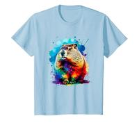 Colorée Splash Art Marmotte Marmottes T-Shirt, Enfant, Bleu Céleste, 2 Ans