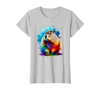 Colorée Splash Art Marmotte Marmottes T-Shirt, Femme, Argent, XS