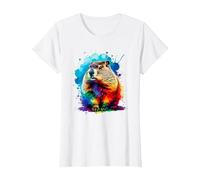Colorée Splash Art Marmotte Marmottes T-Shirt, Femme, Blanc, XS