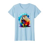 Colorée Splash Art Marmotte Marmottes T-Shirt, Femme, Bleu Céleste, XXL