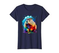 Colorée Splash Art Marmotte Marmottes T-Shirt, Femme, Bleu Marine, XXL