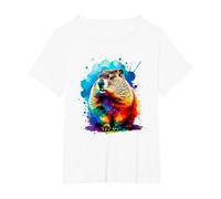 Colorée Splash Art Marmotte Marmottes T-Shirt, Femme Grandes Tailles, Blanc, 2X