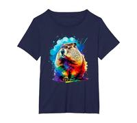 Colorée Splash Art Marmotte Marmottes T-Shirt, Femme Grandes Tailles, Bleu Marine, 2X