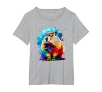 Colorée Splash Art Marmotte Marmottes T-Shirt, Femme Grandes Tailles, Gris Chiné, 2X