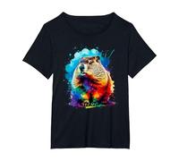 Colorée Splash Art Marmotte Marmottes T-Shirt, Femme Grandes Tailles, Noir, 2X