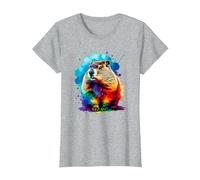 Colorée Splash Art Marmotte Marmottes T-Shirt, Femme, Gris Chiné, XS