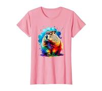 Colorée Splash Art Marmotte Marmottes T-Shirt, Femme, Rose, XS