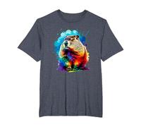 Colorée Splash Art Marmotte Marmottes T-Shirt, Homme Grandes Tailles, Bleu Chiné, 2X Tall