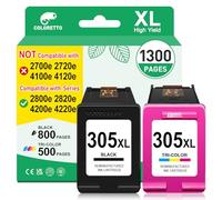 COLORETTO 305XL Cartouche pour HP 305 pour HP DeskJet 2800e 2820e 2821e 2823e 4230e 4220e 2810e 4222e 2822e 4200e 4210e Envy 6000 6032e 6432e 6400 6022e Cartouche Encre pour HP 305 XL Noir et Couleur