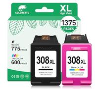COLORETTO 308XL Cartouche pour HP 308 pour HP DeskJet 2920 4320 Envy 6120e 6132e 6132e 6520e 6530e 6110e 6122e 6130e 6532e Envy 6100 Envy 6500 Series Cartouche Encre pour HP 308 XL Noir et Couleur