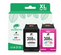 COLORETTO 308XL Envy 6120e 6132e 6520e Cartouche pour HP 308 DeskJet 2920 4320 Envy 6132e 6530e 6110e 6122e 6130 6532e 6100 6500 Series Cartouches d'encre pour HP 308 XL Noir et Couleur