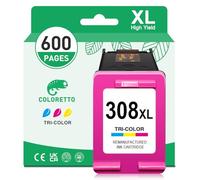 COLORETTO 308XL Envy 6120e 6132e 6520e Cartouche pour HP 308 Envy 6132e 6530e 6110e 6122e 6130 6532e 6100 6500 Series DeskJet 2920 4320 Cartouches d'encre pour HP 308 XL Couleur