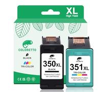 COLORETTO 350XL 351XL Cartouche pour HP 350 351 XL PhotoSmart C4280 C4380 C4480 C4580 C5280 C4472 C4390 C4200 C4500 C4270 DeskJet D4260 D4360 D4280 Cartouche Encre pour HP 350 et 351 Noir et Couleur