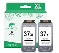 COLORETTO PG-37 Cartouche pour Canon 37 Noir pour Canon Pixma iP1800 iP1900 iP2500 iP2580 iP2600 MP140 MP190 MP210 MP220 MP470 MX300 MX310 Pack de 2 Noir Cartouche d'encre pour Canon 37 XL PG37 37XL