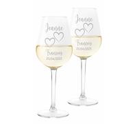 Colorfamily Paire de Verres à Vin Personnalisés - Set de 2 Verres avec Nom et Date de Mariage ou de Fiançailles - Verre en Verre de 500 ml