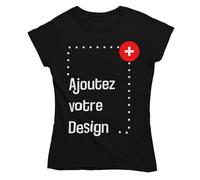 Colorfamily T-Shirt Personnalisé Femme Personnalisable Manches Courtes Impression Recto Verso Blanc Noir Tailles du S au XL