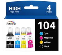colorfly 104 Encre Compatible avec Epson Multipack 104 102 EcoTank pour EcoTank ET-2710 ET-2711 ET-2715 ET-2720 ET-2726 ET-2700 ET-2750 ET-2756 ET-2810 ET-37 000 ET- 3750 ET-4700 ET-4750