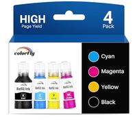 colorfly 104 Encre Compatible pour Epson 104 Cartouche d'encre Lot de 4 | Compatible pour Epson Ecotank ET-1810 ET-2870 ET-2820 ET-2821 ET-2811 ET-4800 ET-2876 ET-2810 ET-2862 ET-2861 ET-1810 ET-2710