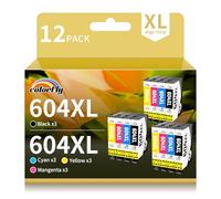 colorfly 604XL Compatible Cartouche d'encre pour Epson 604 XL pour Epson Expression Home XP-2200 XP-2205 XP-3200 XP-3205 XP-4200 XP-4205 Workforce WF-2910 WF-2930 WF-2935 WF-2950 (Paquet de 12)