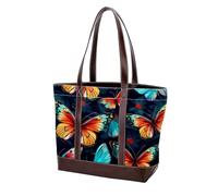 Colorful Art Butterfly-1596 Grand sac à main en cuir lavé doux pour femme, Multicolore 02, 33.8x12x31cm/13.3x4.7x12.2 in