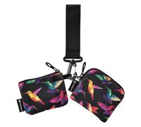Colorful Art Colibri Boho Organisateurs d'argent pour femme Mini portefeuille tendance avec dragonne pour femme 2 pièces billeteras para