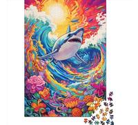 Colorful Art Shark Puzzle 1000 Pièces Cadeau Unique Jeu Éducatif Challenge Toy À De Qualité Supérieure Peinture Art pour Adultes Et Enfants 1000pcs (75x50cm)