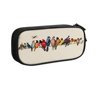 Colorful Bird Trousse à crayons double couche de grande capacité personnalisable en tissu polyester pour école, bureau, voyage, Noir , Taille unique