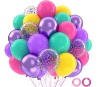 Colorful Birthday Balloons, 52 Pieces Purple Pink Blue Yellow Metallic Purple Confetti Balloons, Colorful Latex Balloon For Magic Theme Birthday Decoration, Wedding Party Decoration