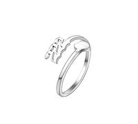 COLORFUL BLING Bague réglable en forme de cœur avec ange porte-bonheur - Bague de mariage - Bague de promesse pour femmes et filles - Bijoux d'amitié mignons numérologie, Métal, Acier inoxydable