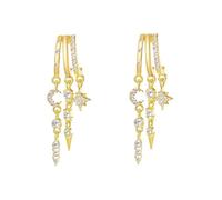 COLORFUL BLING Boucles d'oreilles créoles dorées et argentées pour femme en oxyde de zirconium avec étoile et lune - Bijoux délicats - Cadeau pour femme et amie, taille unique, Acier allié, Pas de