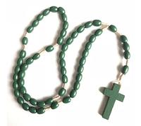 COLORFUL BLING Chapelet catholique en bois naturel avec pendentif en forme de crucifix en bois - Collier avec pendentif en forme de croix religieuse - Bijou fait à la main, Bois, Bois.