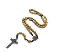 COLORFUL BLING Chapelet catholique tressé fait à la main avec pendentif en perles et crucifix de Jésus pour homme et femme - Bijou de prière religieuse - Cadeau de première communion, Bois, Bois.