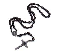 COLORFUL BLING Chapelet catholique tressé fait à la main avec pendentif en perles et crucifix de Jésus pour homme et femme - Bijou de prière religieuse - Cadeau de première communion, Bois, Bois.
