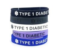COLORFUL BLING Lot de 5 bracelets d'alerte médicale en silicone pour diabétique de type 1/2 - Pour homme et femme, Silicone, Agate
