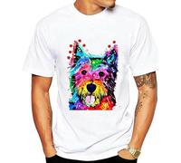 Colorful Cairn Terrier Puppy Dog Tongue Out Smiling at You Pet Men's Short Sleeve t Shirts White XL