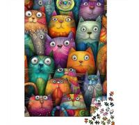 Colorful Cartoon Cats Puzzle 1000 Pieces Cadeau Unique Jeu Éducatif Défi Jouet À De Qualité Supérieure Peinture Art pour Adultes Et Enfants À Partir De 12 Ans 52x38cm/1000pcs