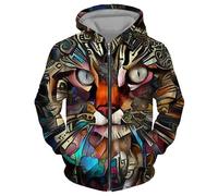 Colorful Cat 3D Imprimé Femmes Hommes Sweat à Capuche Drôle Fermeture Éclair Sweat Manches Longues Grande Taille Veste Streetwear